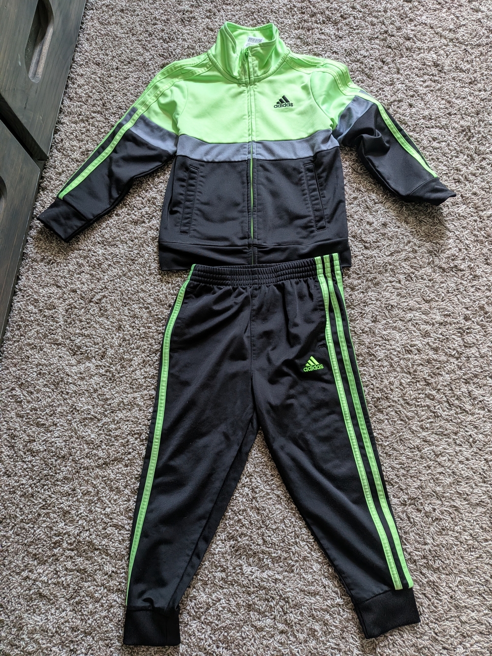 Adidas Kids Neon Green & Black Track Set